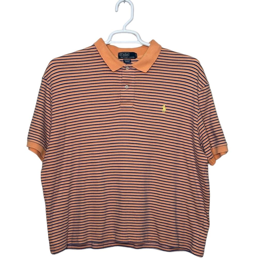 Ralph Lauren men orange blue stripes short sleeves polo shirt size XL